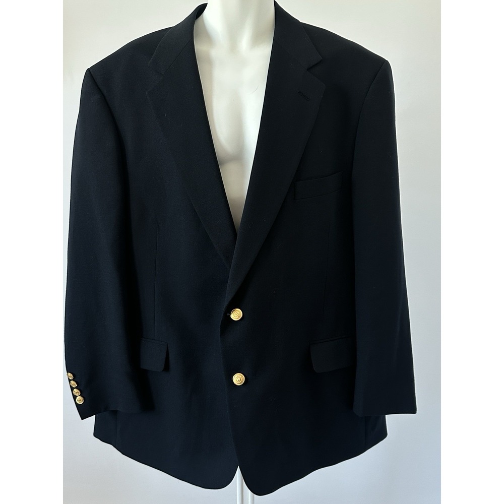 Wimbledon of England Blazer Sports Coat 48R Navy Wool Bl Gold Buttons (b41)